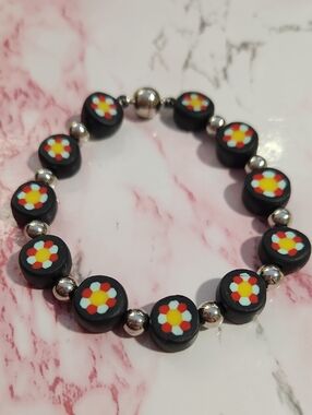 Handcrafted Beaded Magnetic Bracelet Polymer Clay Flower Beads Silver Spacer
